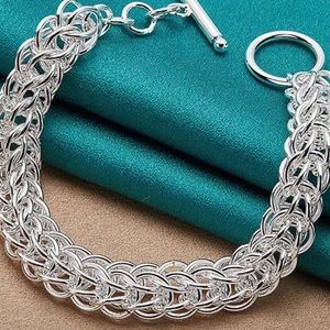 925 Sterling Silver Interlocking Circle Toggle Closure Bracelet
